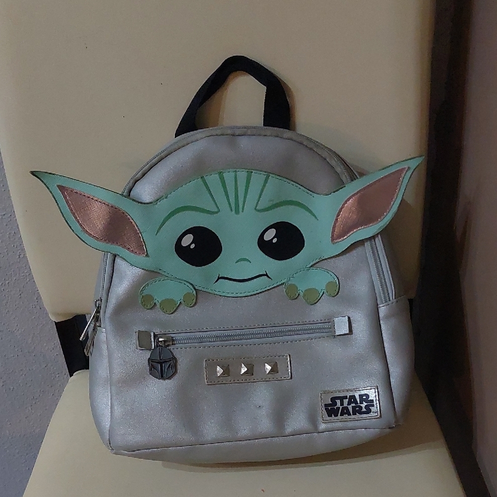 Star Wars Silver Mini Backpack with Mint Green Grogu Face